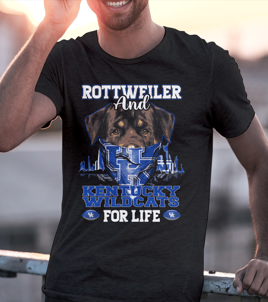 Rottweiler And Kentucky Wildcats For Life UK Logo Football T-Shirt