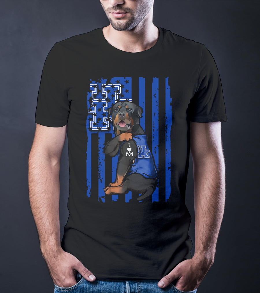 Rottweiler I Love Mom Kentucky Wildcats Fan USA Flag T-Shirt