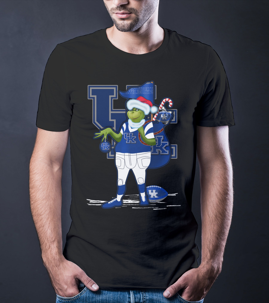 Kentucky Wildcats Grinch Christmas Santa Sports Fan T-Shirt