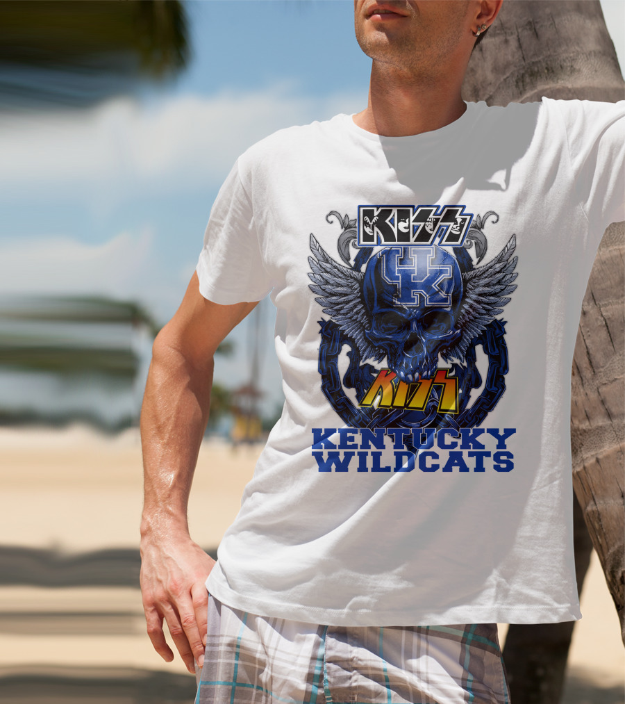 Kiss Kentucky Wildcats UK Skull Wings T-Shirt