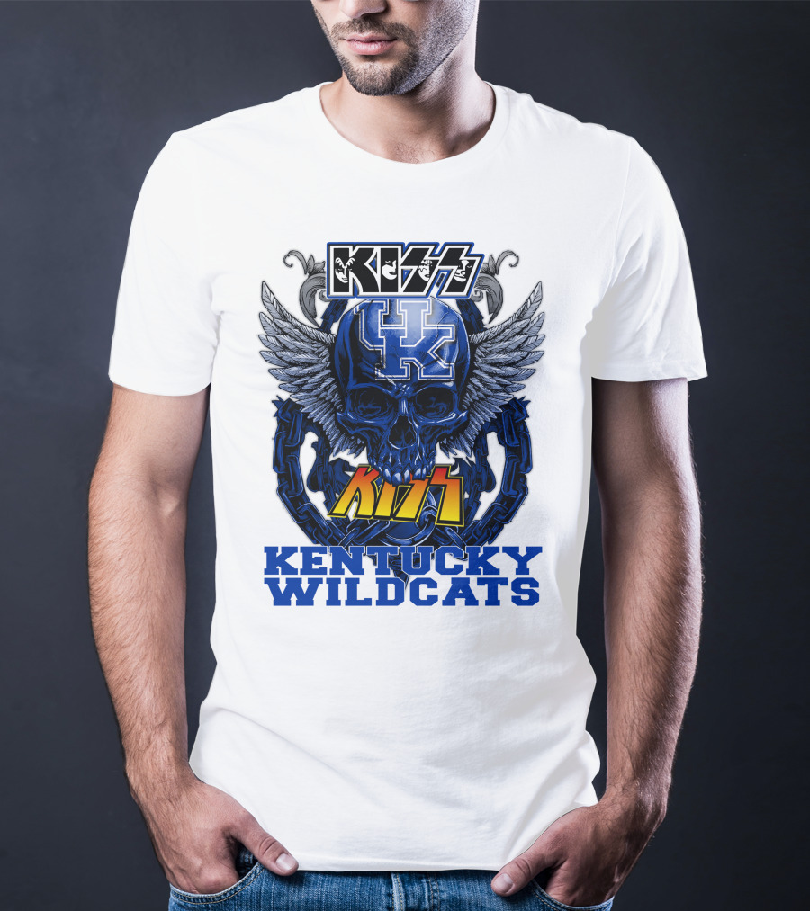 Kiss Kentucky Wildcats UK Skull Wings T-Shirt