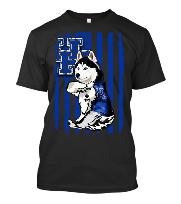 Siberian Husky I Love Mom Kentucky Wildcats Blue Flag T-Shirt