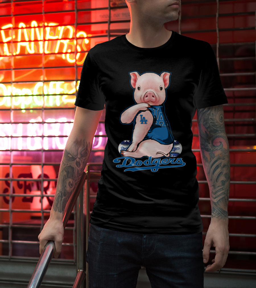 Los Angeles Dodgers Pig Baseball Character With LA T-Shirt