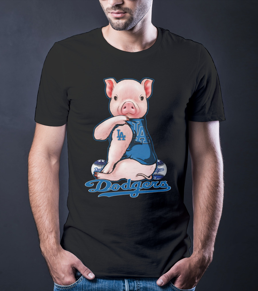 Los Angeles Dodgers Pig Baseball Character With LA T-Shirt