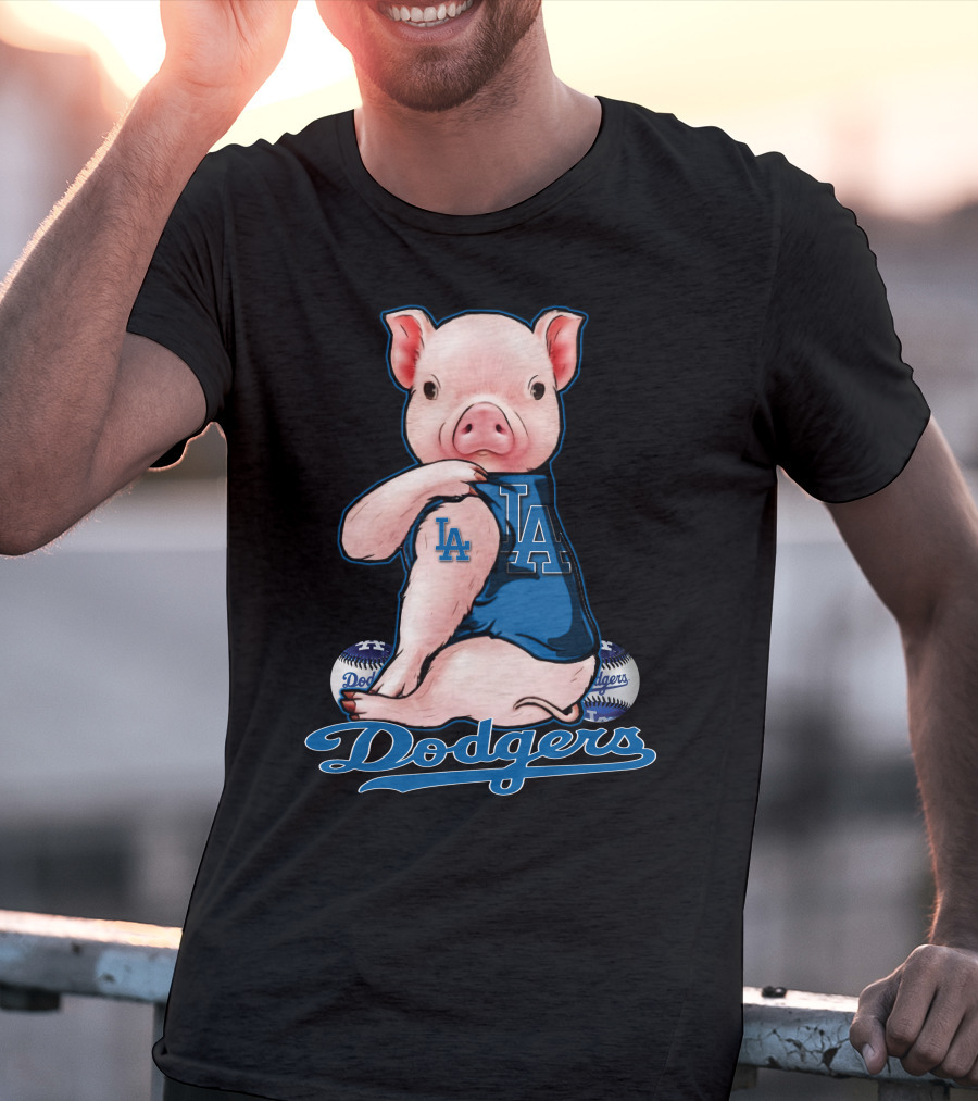 Los Angeles Dodgers Pig Baseball Character With LA T-Shirt