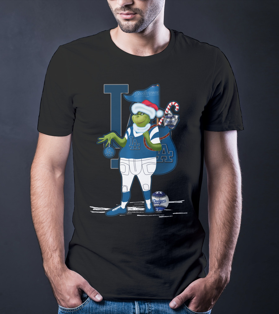 Grinchxmas Los Angeles Dodgers Santa Sack Baseball Holiday Edition T-Shirt