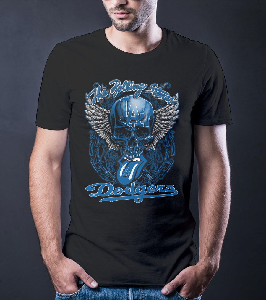 The Rolling Stones La Dodgers Skull And Winged Tongue T-Shirt