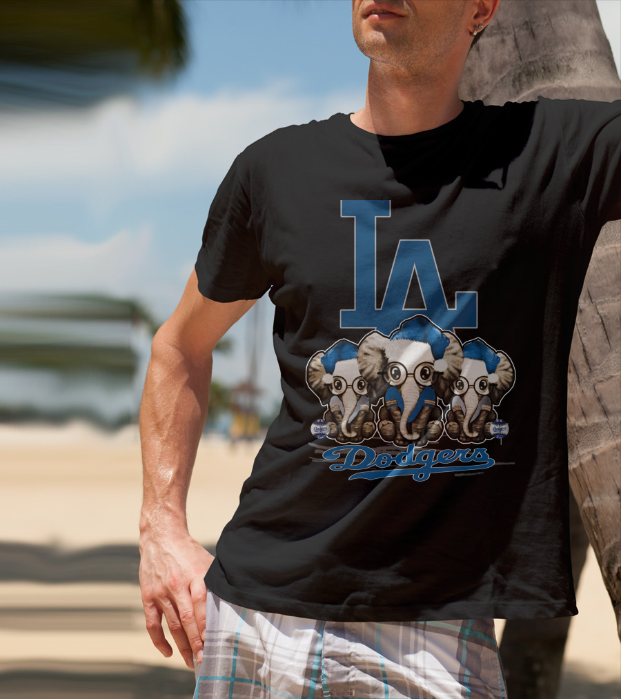 LA Dodgers Elephant Christmas Trio T-Shirt
