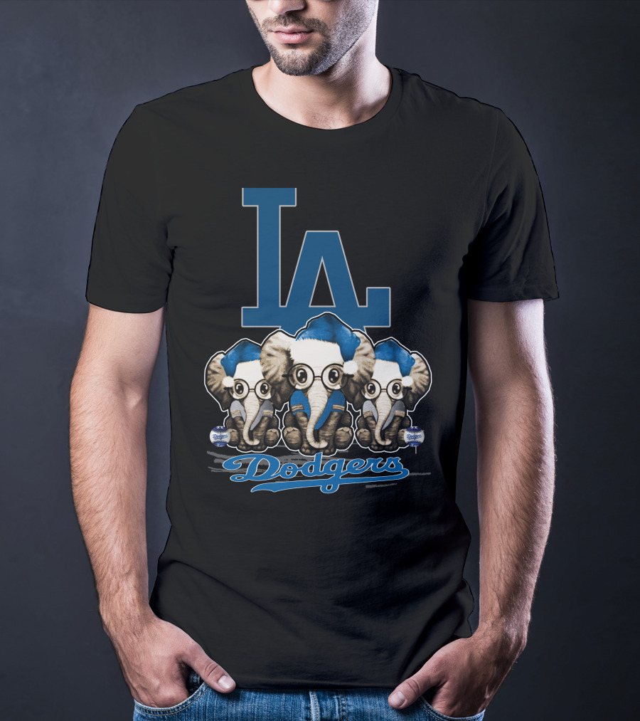 LA Dodgers Elephant Christmas Trio T-Shirt