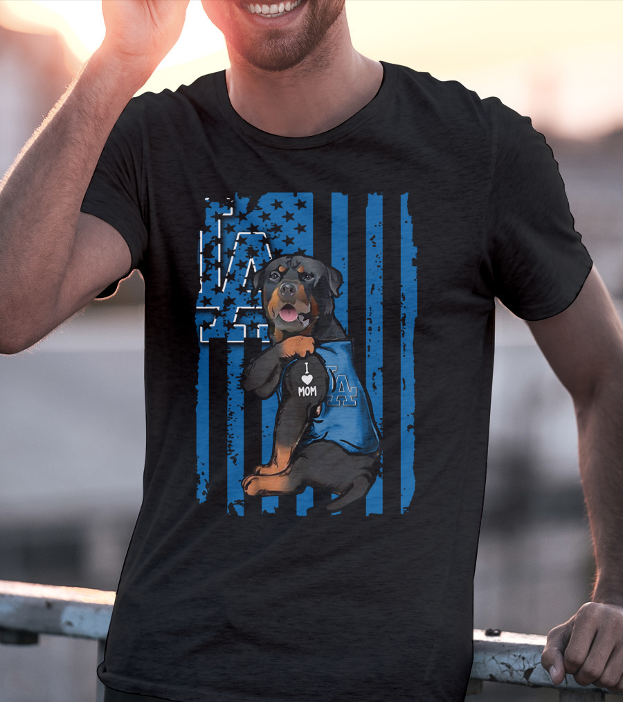 Rottweiler I Love Mom LA Dodgers Blue T-Shirt