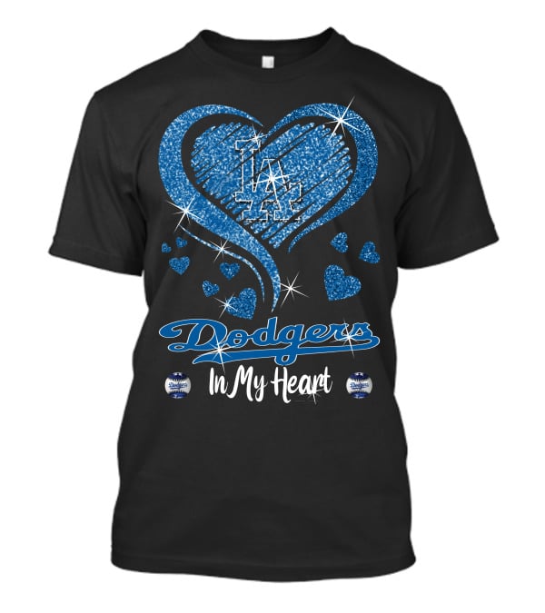 In My Heart Dodgers LA Sparkle Blue Hearts T-Shirt