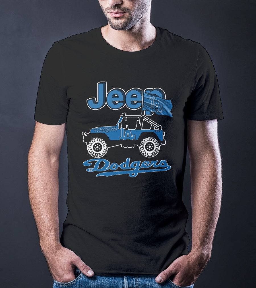 Jeep LA Dodgers Off-Road Vehicle With Flag T-Shirt