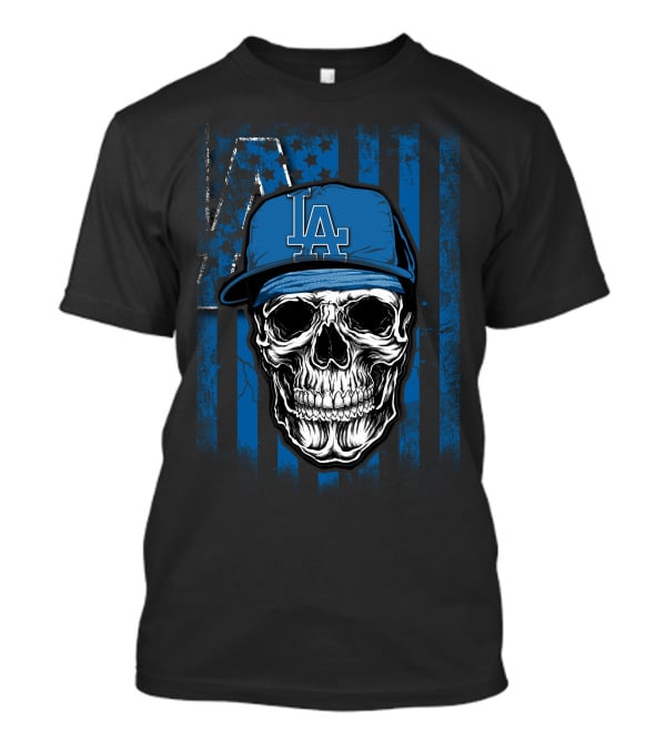 Skull Los Angeles Dodgers Baseball Cap Blue Stripes Stars T-Shirt