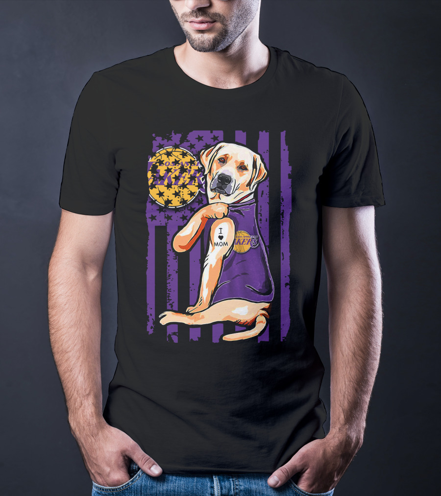 Labrador Retriever I Love Mom Los Angeles Lakers Fan T-Shirt