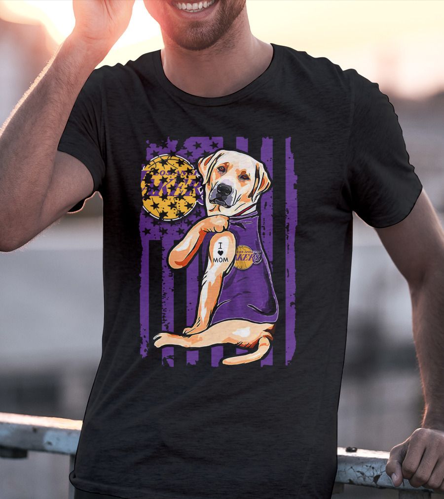 Labrador Retriever I Love Mom Los Angeles Lakers Fan T-Shirt