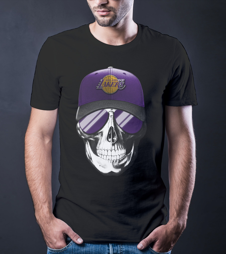 Los Angeles Lakers Skull With Purple Hat And Sunglasses T-Shirt