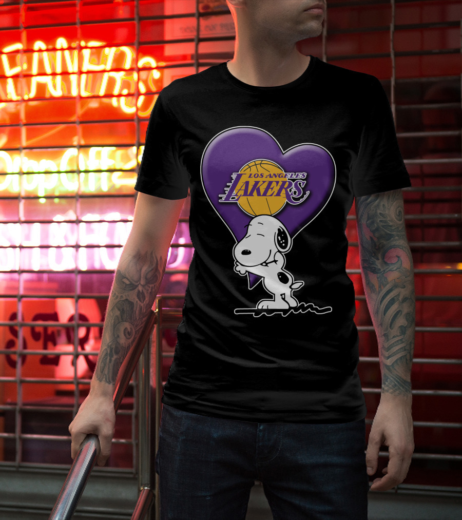 Snoopy Heart Los Angeles Lakers Basketball T-Shirt