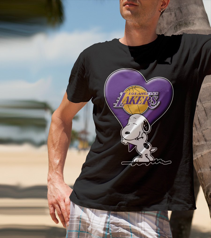 Snoopy Heart Los Angeles Lakers Basketball T-Shirt
