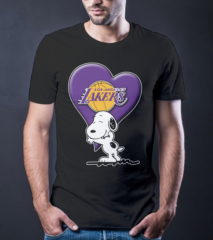 Snoopy Heart Los Angeles Lakers Basketball T-Shirt