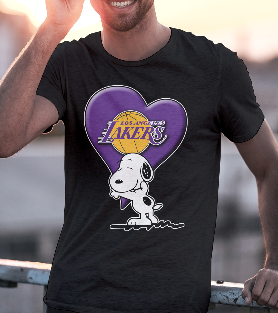 Snoopy Heart Los Angeles Lakers Basketball T-Shirt