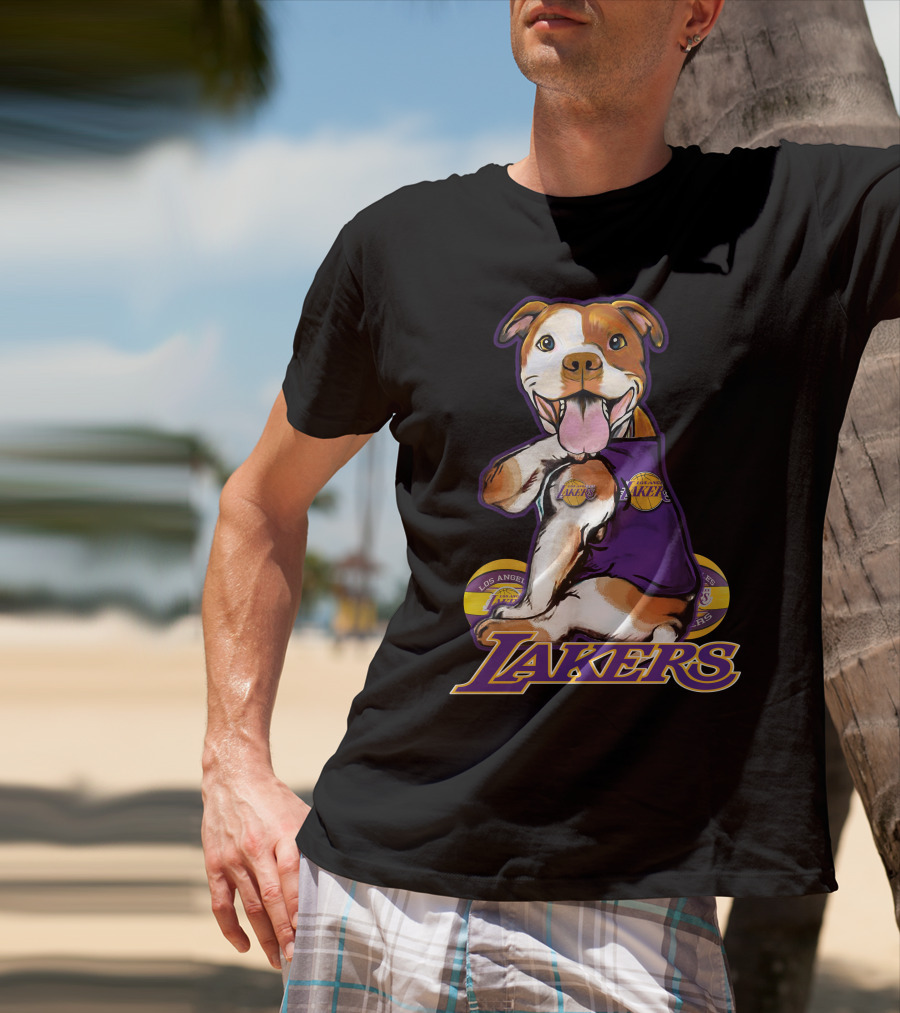 Pittbull Los Angeles Lakers Basketball Dog Fan T-Shirt