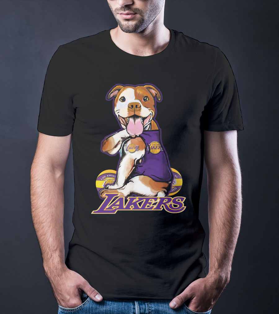 Pittbull Los Angeles Lakers Basketball Dog Fan T-Shirt