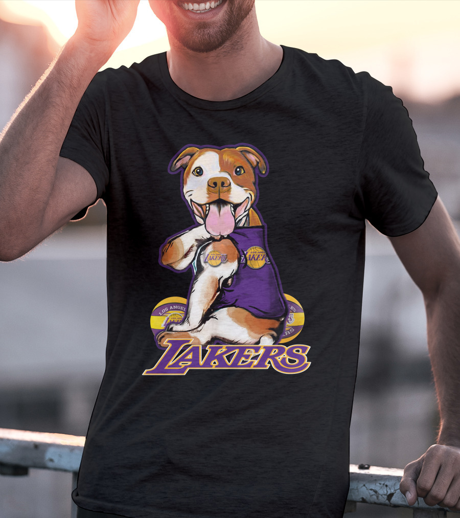 Pittbull Los Angeles Lakers Basketball Dog Fan T-Shirt
