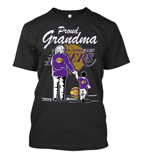 Proud Grandma Los Angeles Lakers Family Duo With Basketball And Team T-Shirt