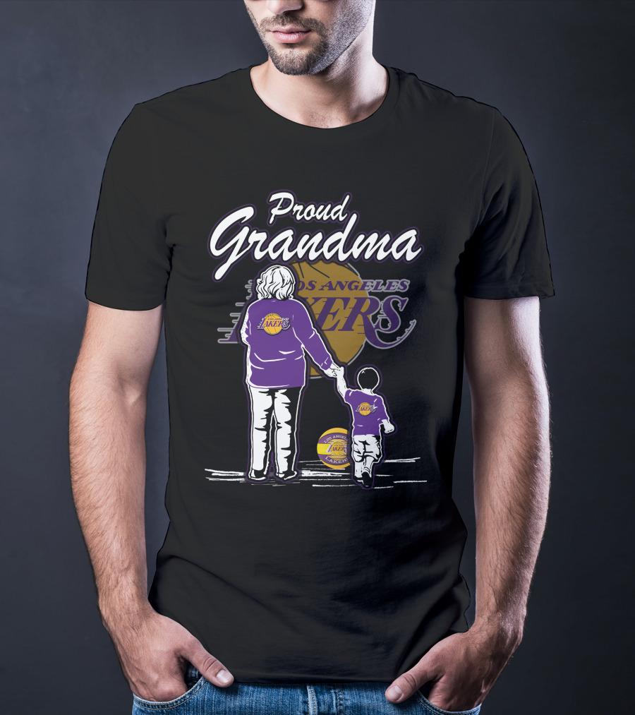 Proud Grandma Los Angeles Lakers Family Duo With Basketball And Team T-Shirt