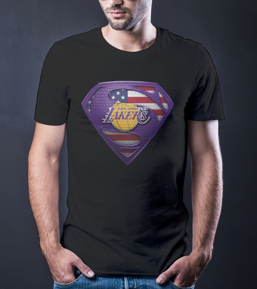 Superman Shield Los Angeles Lakers American Flag T-Shirt