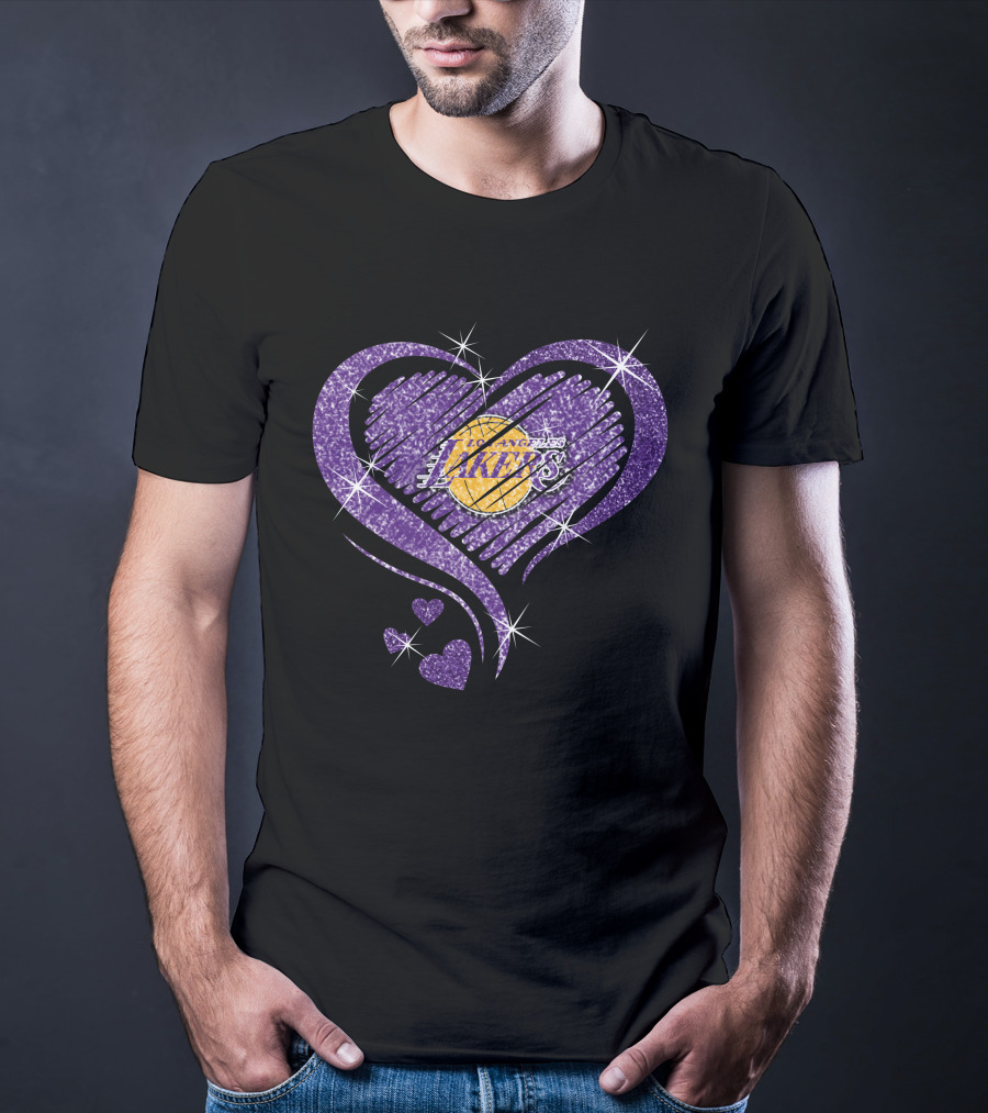 Heart Diamond Los Angeles Lakers Purple Sparkle T-Shirt