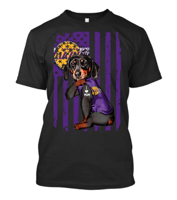 Dachshund I Love Mom Los Angeles Lakers Purple Basketball Team Fan T-Shirt