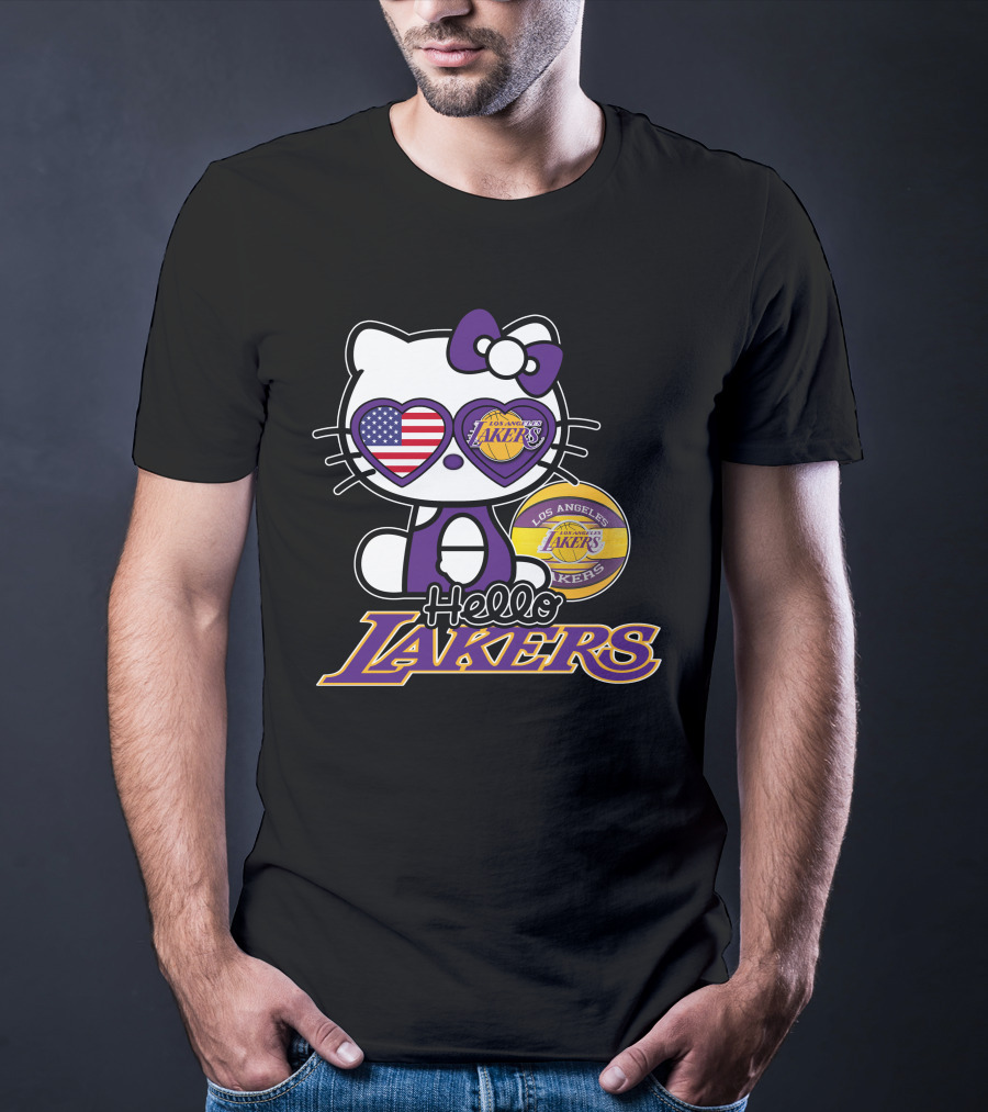 Hello Kitty Los Angeles Lakers USA Flag Basketball Fan T-Shirt
