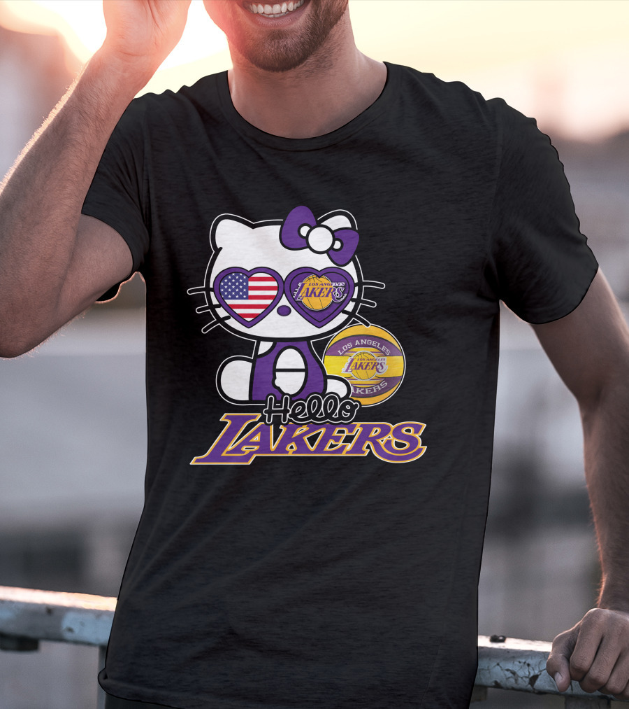 Hello Kitty Los Angeles Lakers USA Flag Basketball Fan T-Shirt