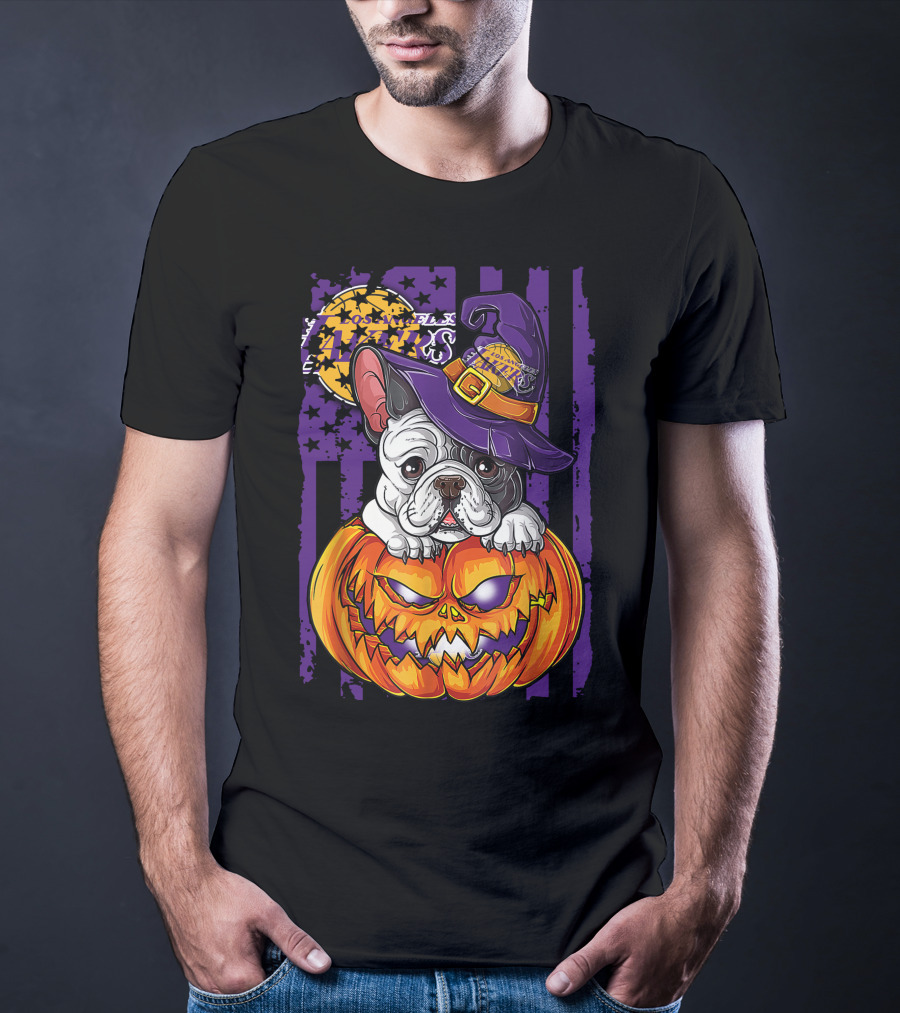 Hlw Bulldog Los Angeles Lakers Halloween Pumpkin Wizard Hat T-Shirt