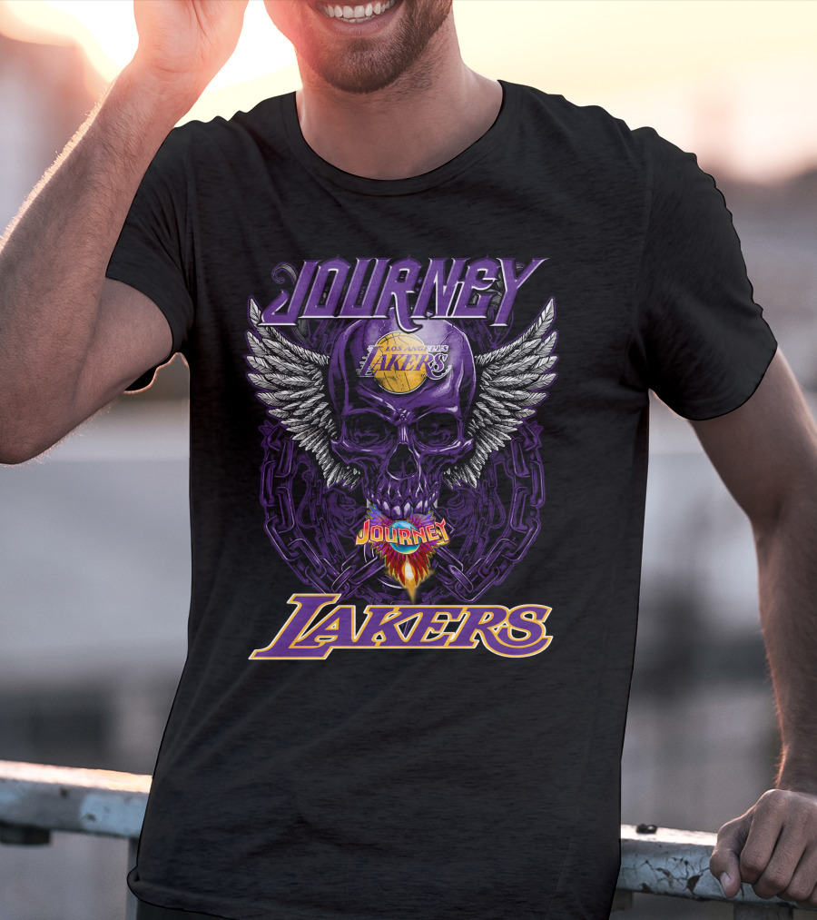 Journey Los Angeles Lakers Skull Wings Flame T-Shirt