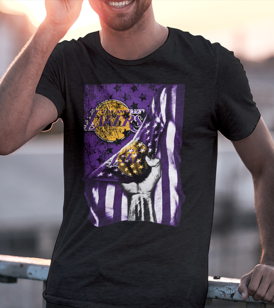 Los Angeles Lakers Purple Stars Stripes Flag Basketball T-Shirt