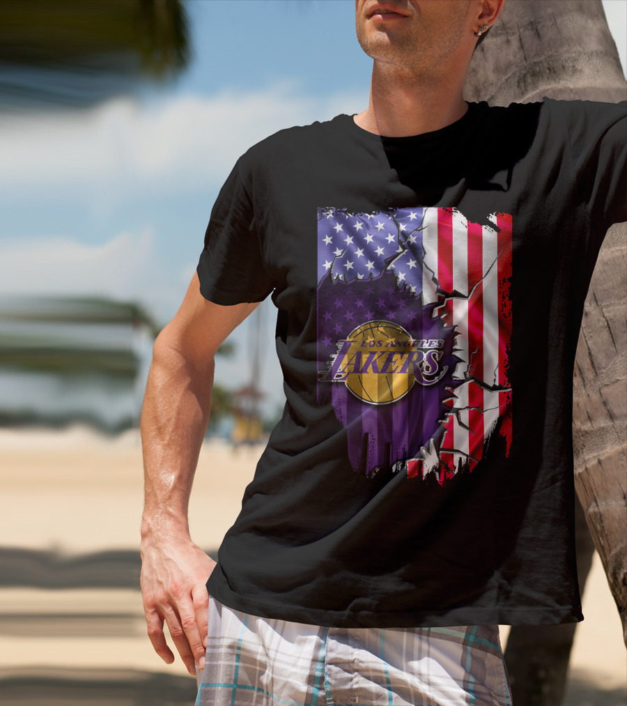 Los Angeles Lakers American Flag Basketball T-Shirt