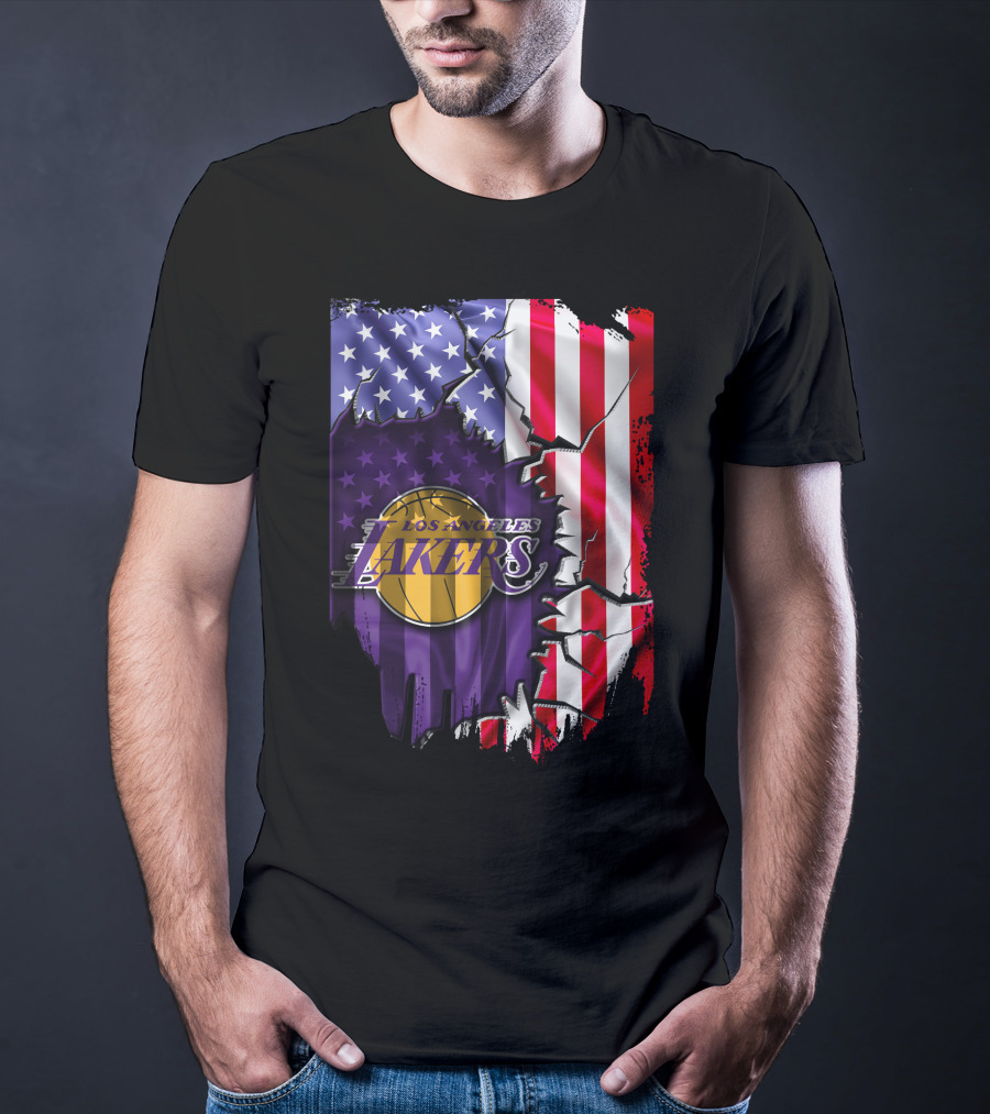Los Angeles Lakers American Flag Basketball T-Shirt