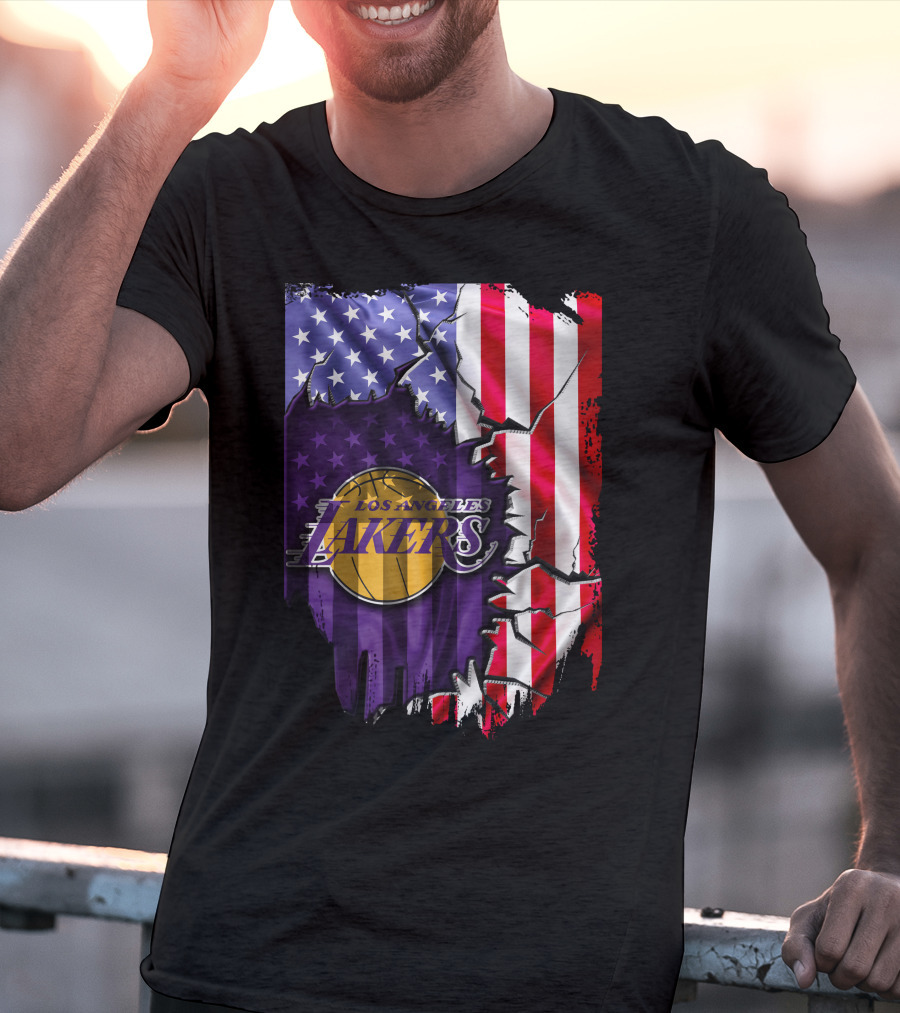 Los Angeles Lakers American Flag Basketball T-Shirt