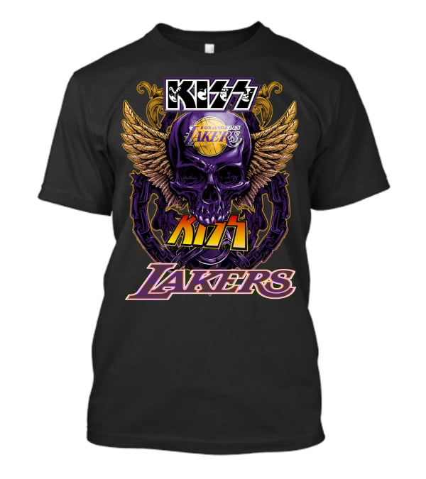 Kiss Los Angeles Lakers Skull Wings T-Shirt
