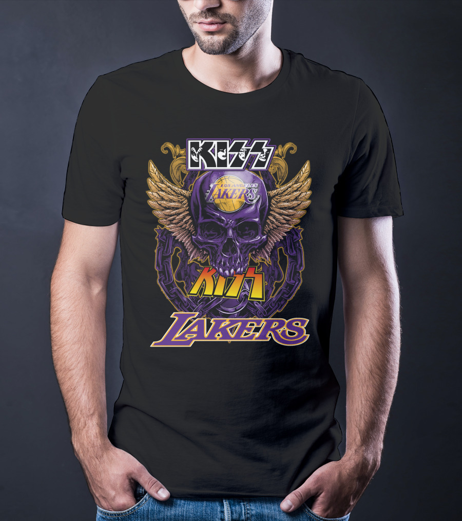 Kiss Los Angeles Lakers Skull Wings T-Shirt