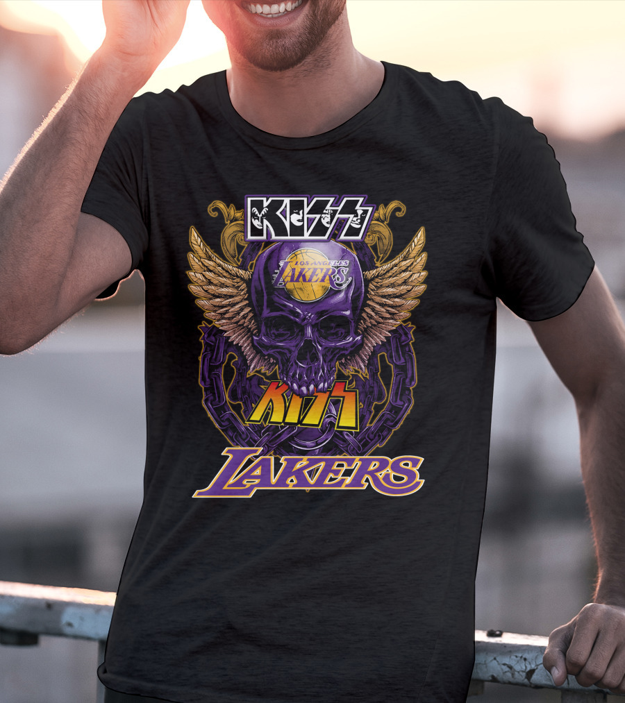 Kiss Los Angeles Lakers Skull Wings T-Shirt