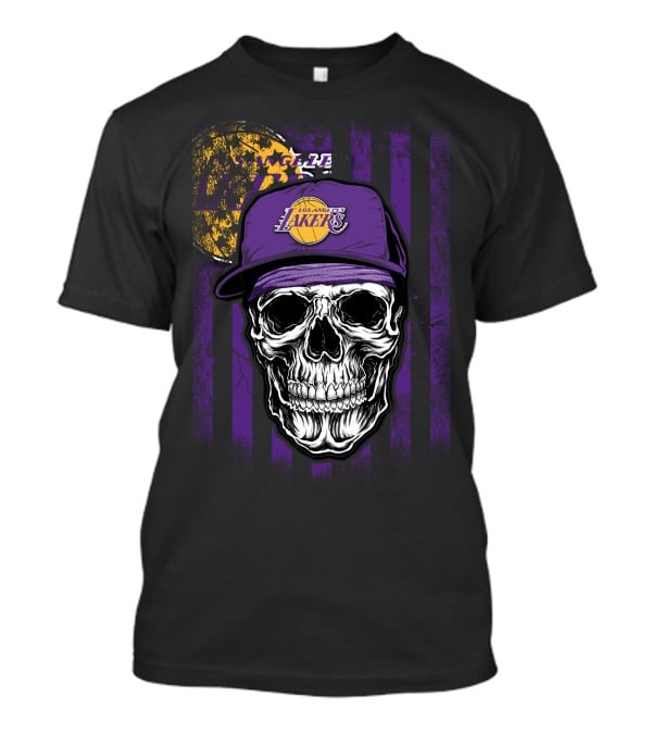 Los Angeles Lakers Skull Cap Bold Gothic T-Shirt
