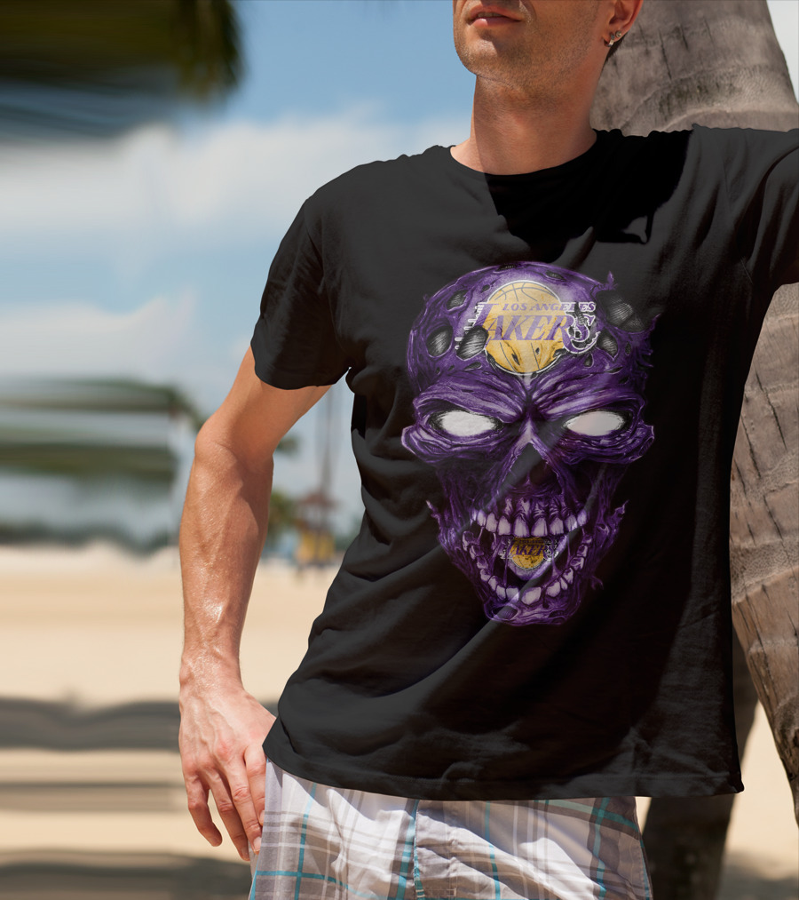 Skull Los Angeles Lakers Purple Basketball T-Shirt