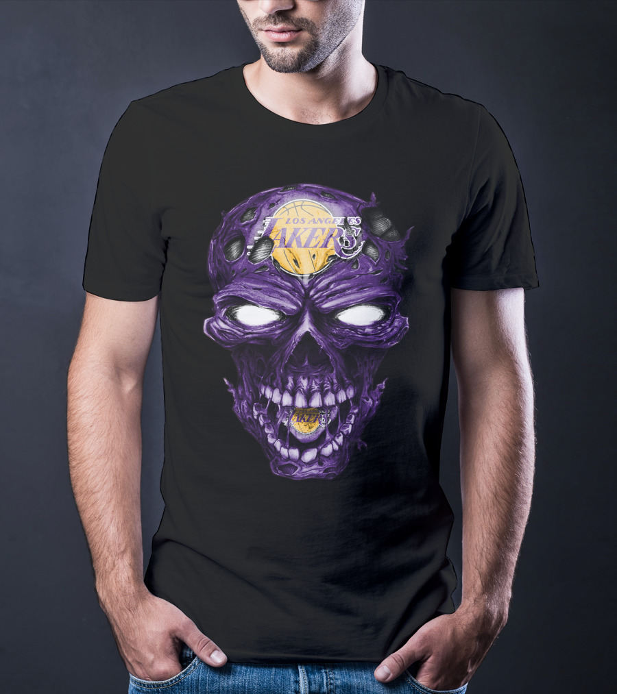Skull Los Angeles Lakers Purple Basketball T-Shirt