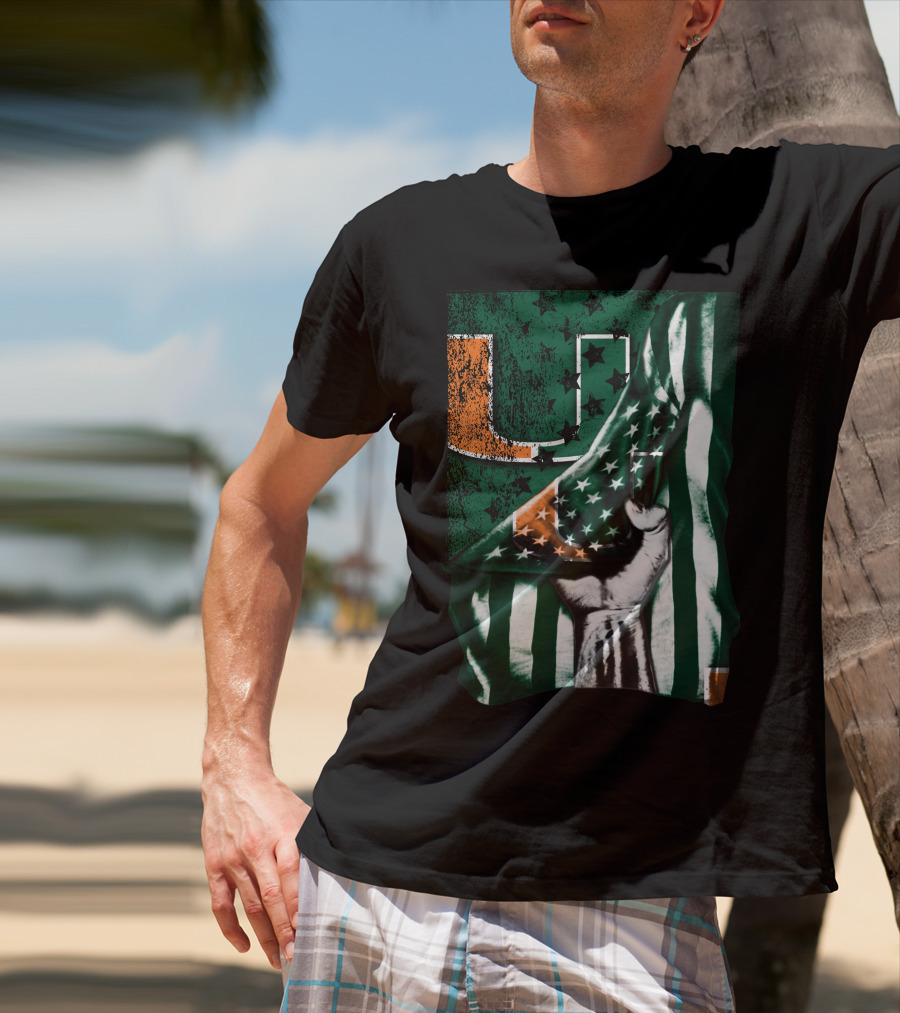 Miami Hurricanes U Flag Stars And Stripes Fist T-Shirt