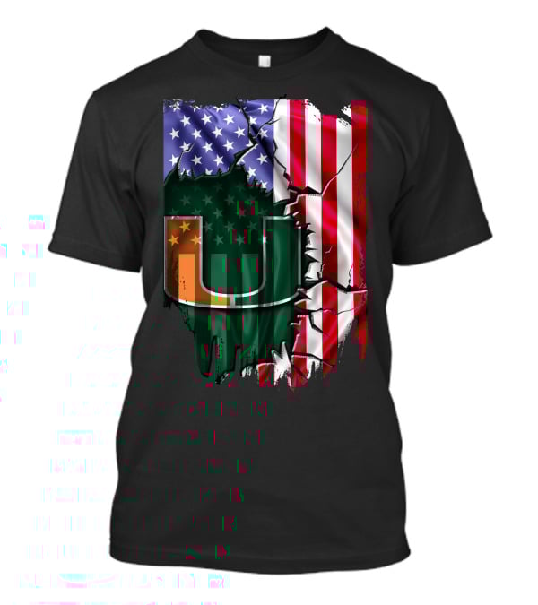 Flag Miami Hurricanes University U Patriotic USA Flag T-Shirt