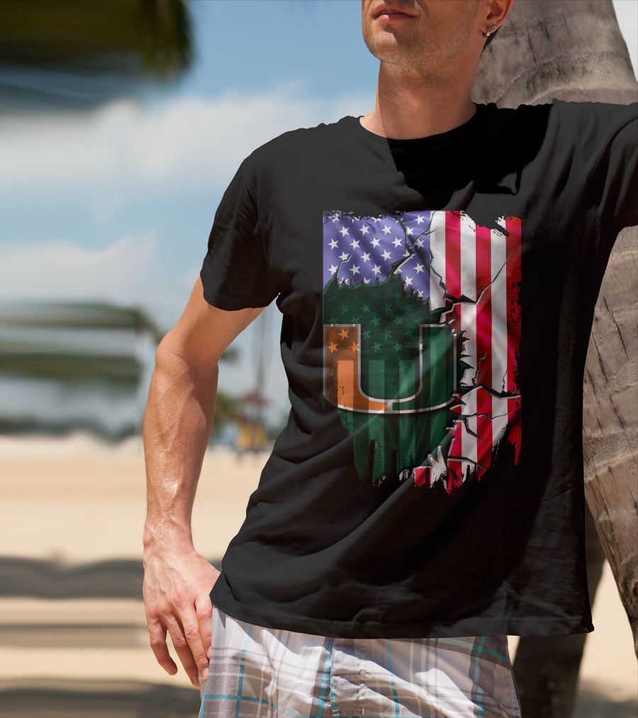 Flag Miami Hurricanes University U Patriotic USA Flag T-Shirt