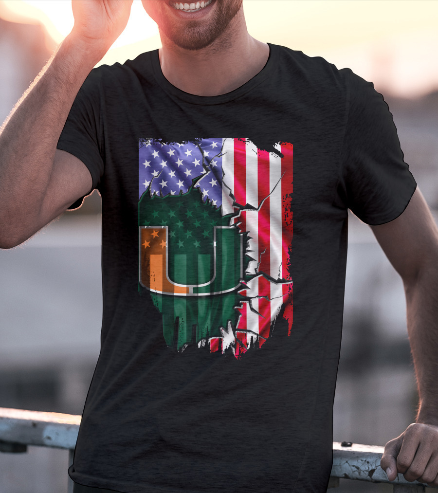 Flag Miami Hurricanes University U Patriotic USA Flag T-Shirt